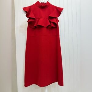 Elegant Red Midi Dress with Ruffle Design